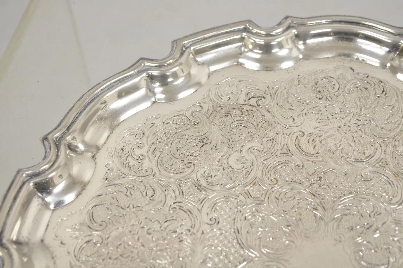 Unknown Cavalier England Victorian Silver Plated Scalloped Serving Platter Tray For Sale