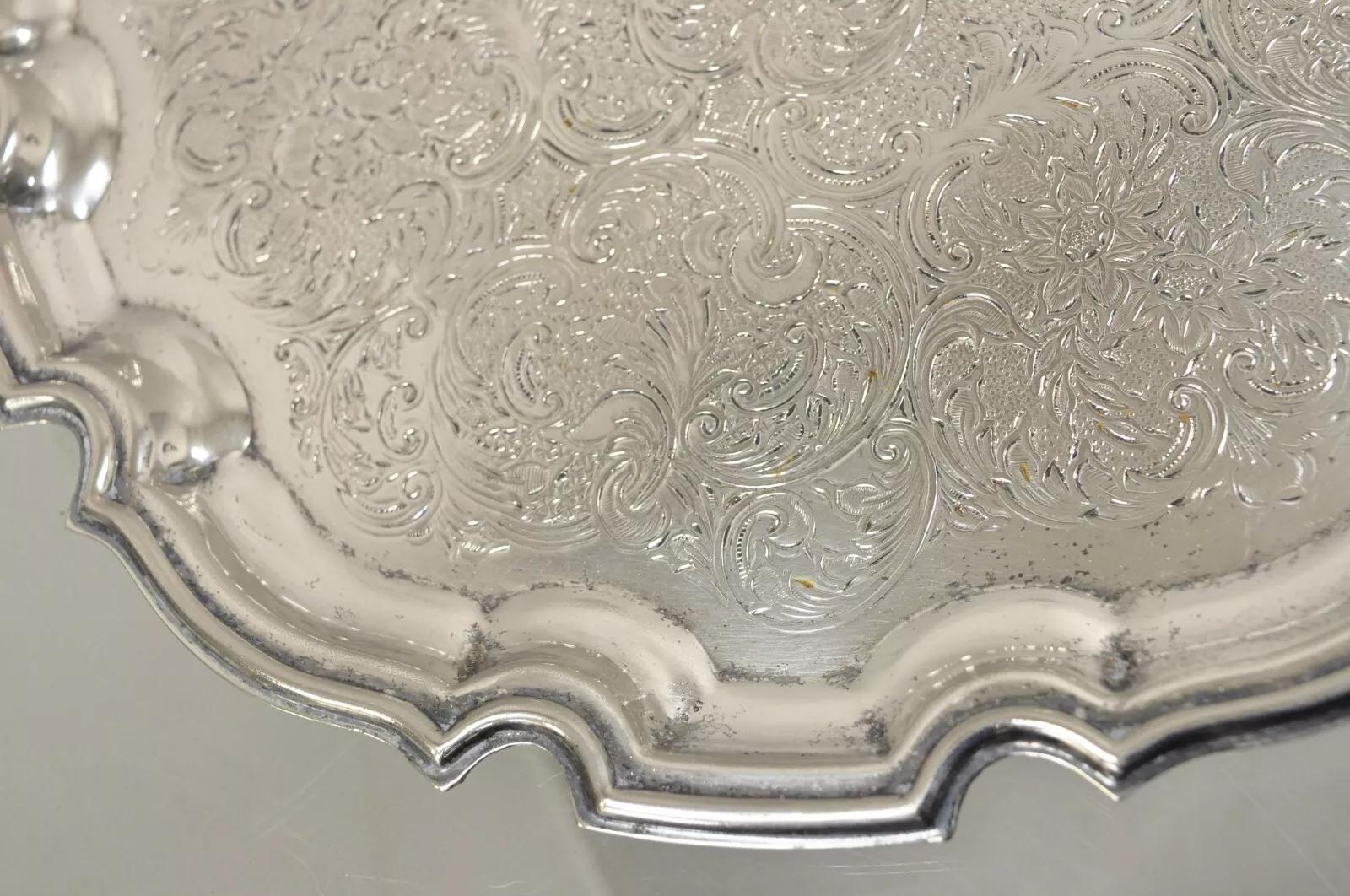Cavalier England Victorian Silver Plated Scalloped Serving Platter Tray For Sale 1