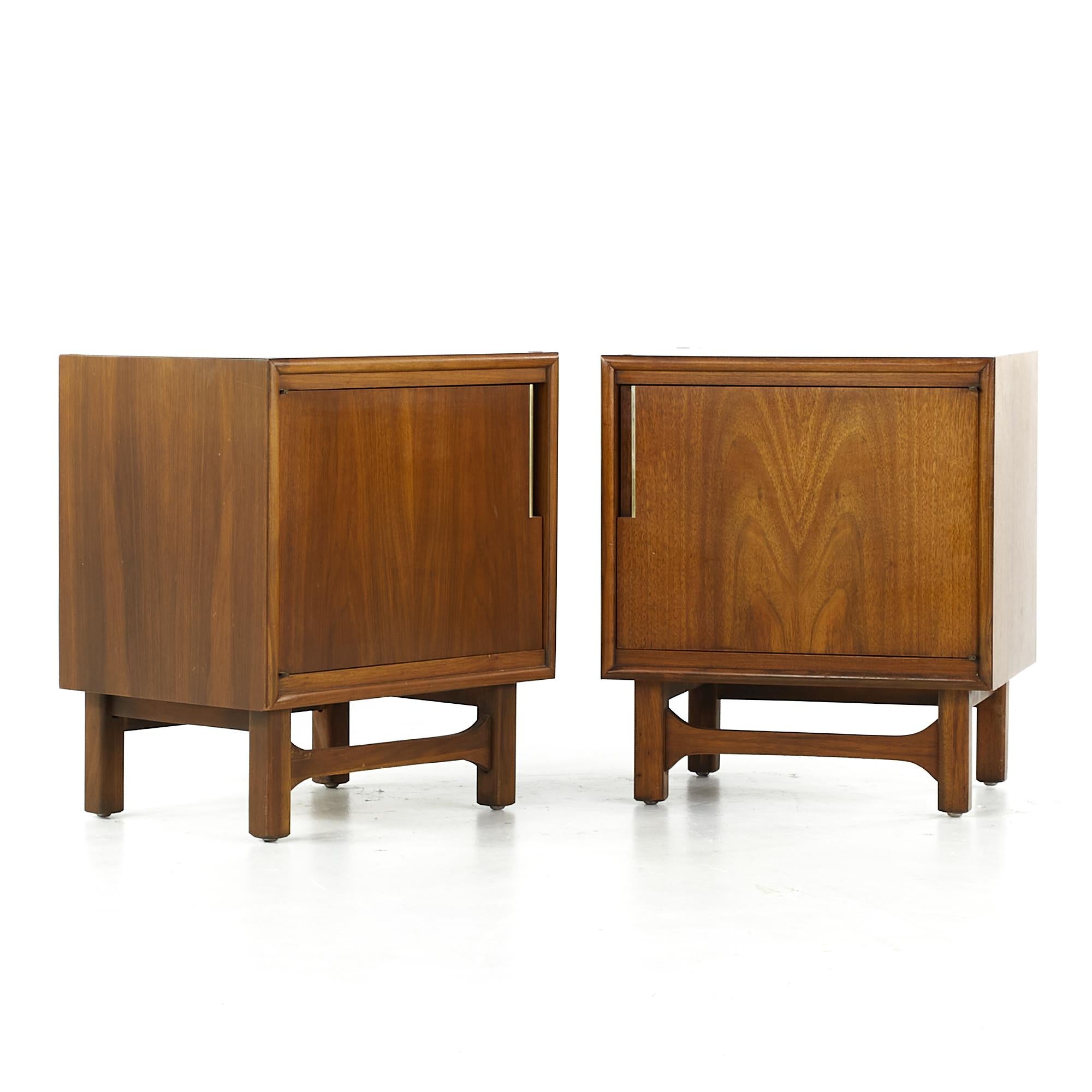 Cavalier Furniture midcentury walnut nightstand - pair.

Each nightstand measures: 21 wide x 16 deep x 24.25 inches high.

All pieces of furniture can be had in what we call restored vintage condition. That means the piece is restored upon