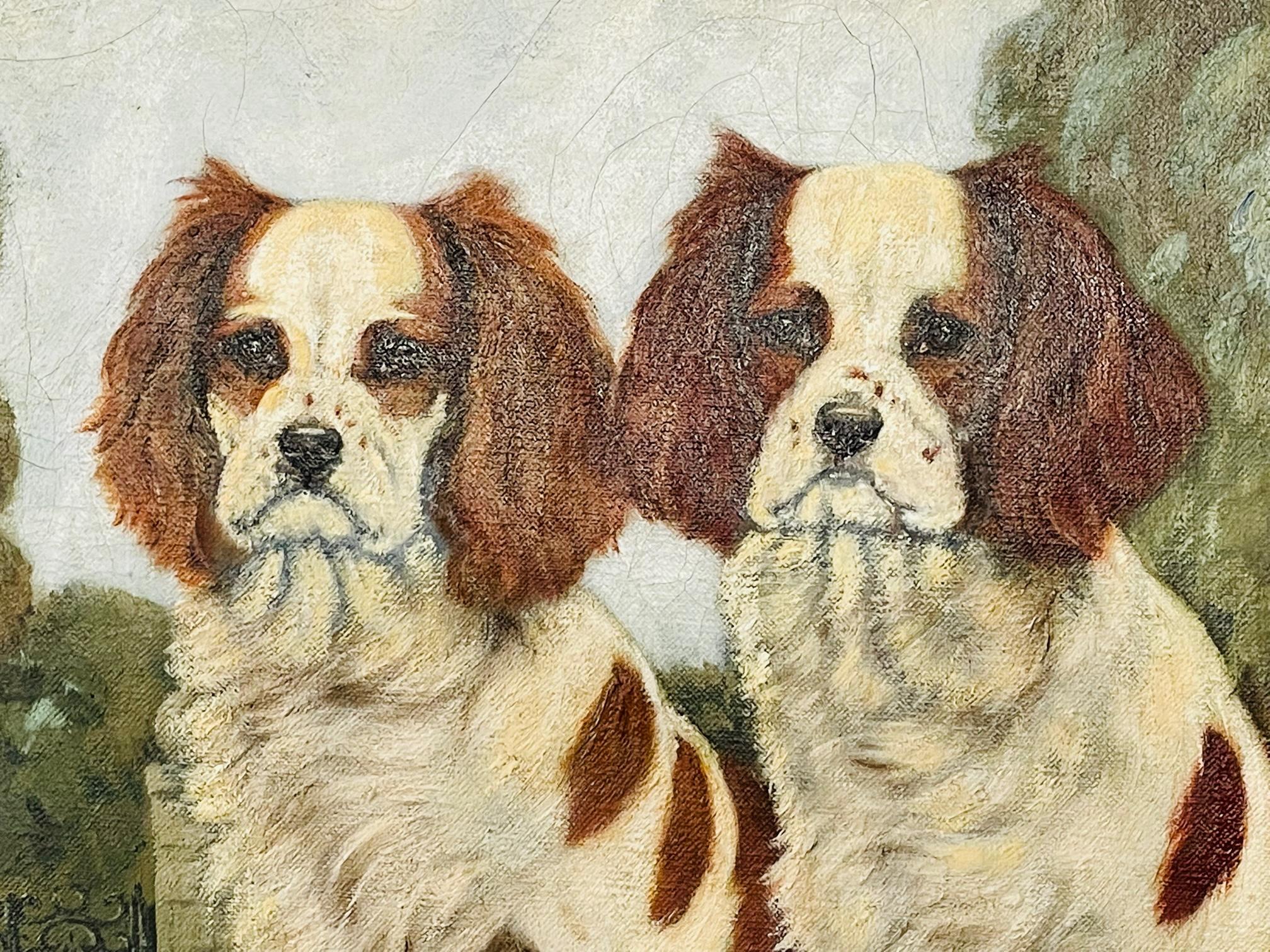 Cavalier King Charles Spaniel Dogs Painting in the Style of Otto Eerelman In Good Condition In Plainview, NY