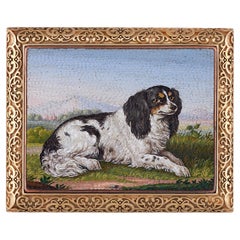 Antique Cavalier King Charles Spaniel Micromosaic Brooch