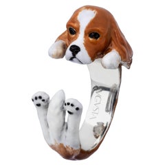 Cavalier King Dog Bague personnalisable en argent sterling 925 et émail