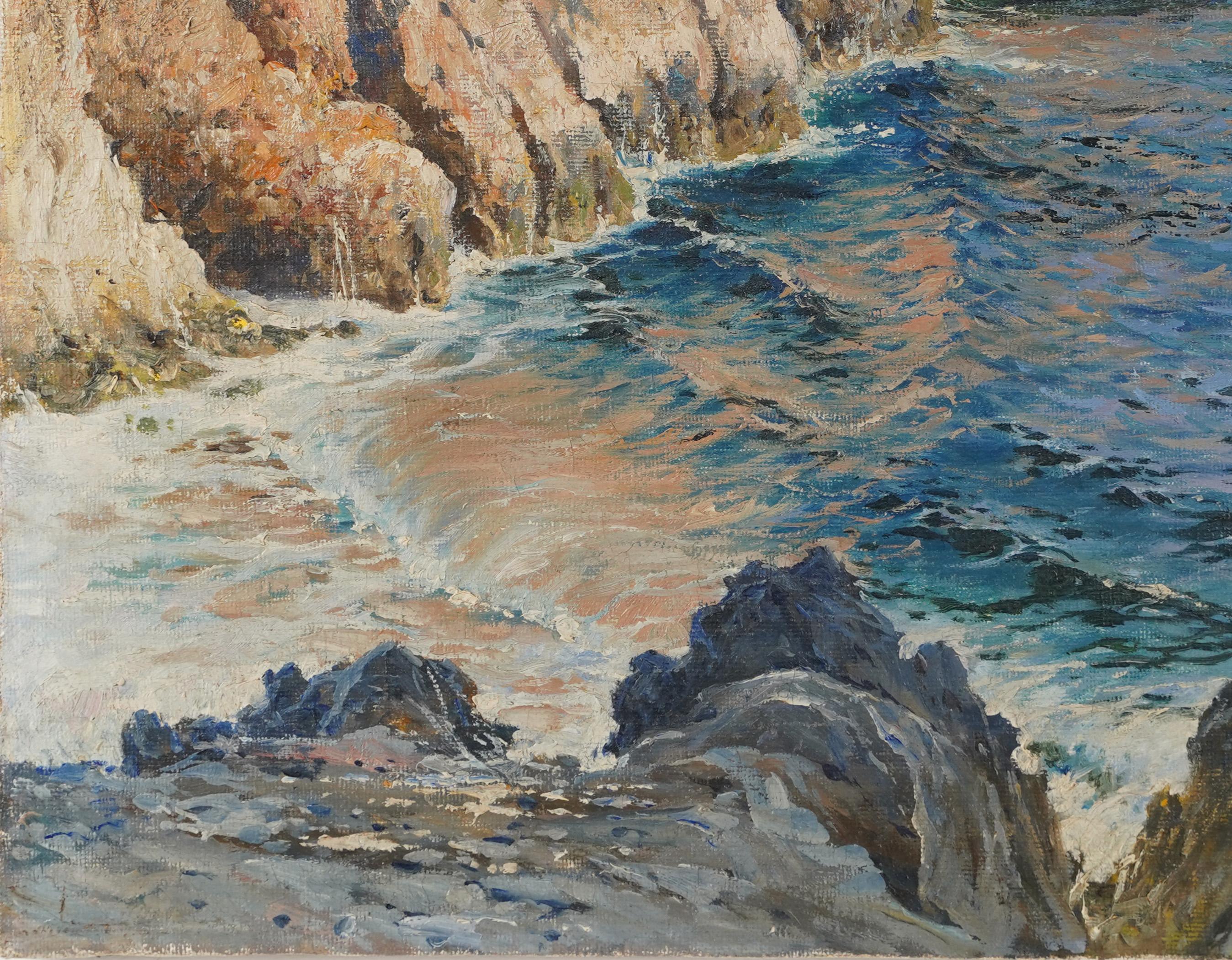 Antique Signed Italian Impressionist Capri Coastal Summer Beach Oil Painting For Sale 3