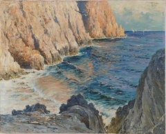 Antique Signed Italian Impressionist Capri Coastal Summer Beach Oil Painting