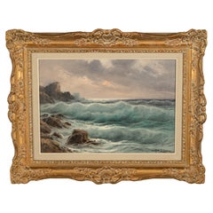 Antique Italian Oil on Canvas Painting Seascape Coastline Isle of Capri Italy