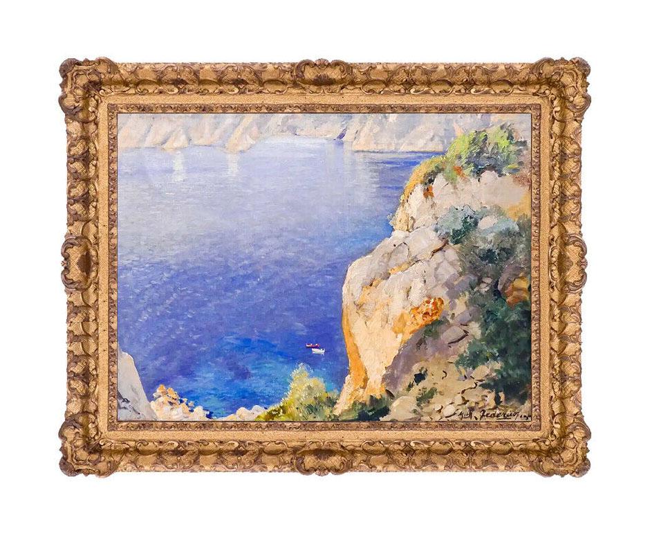 Cavalier Michele Federico Landscape Painting - Cavalier Michele Frederico Original Oil Painting On Canvas Signed Seascape Art