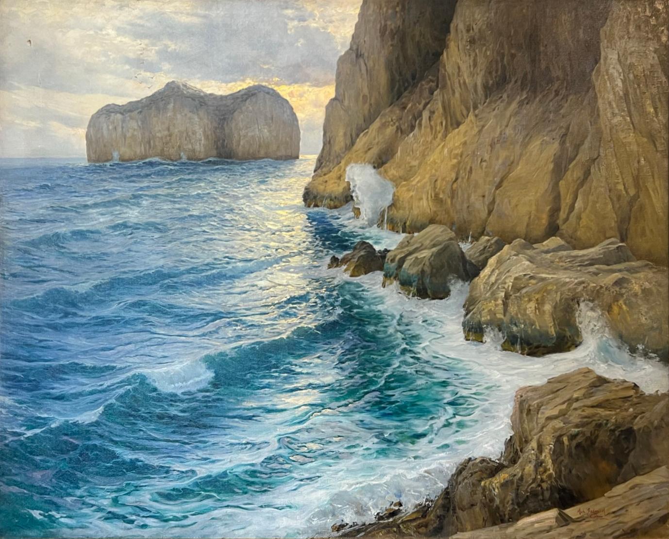 MONUMENTAL Impressionist Seascape of CAPRI, IT - Painting by Cavalier Michele Federico