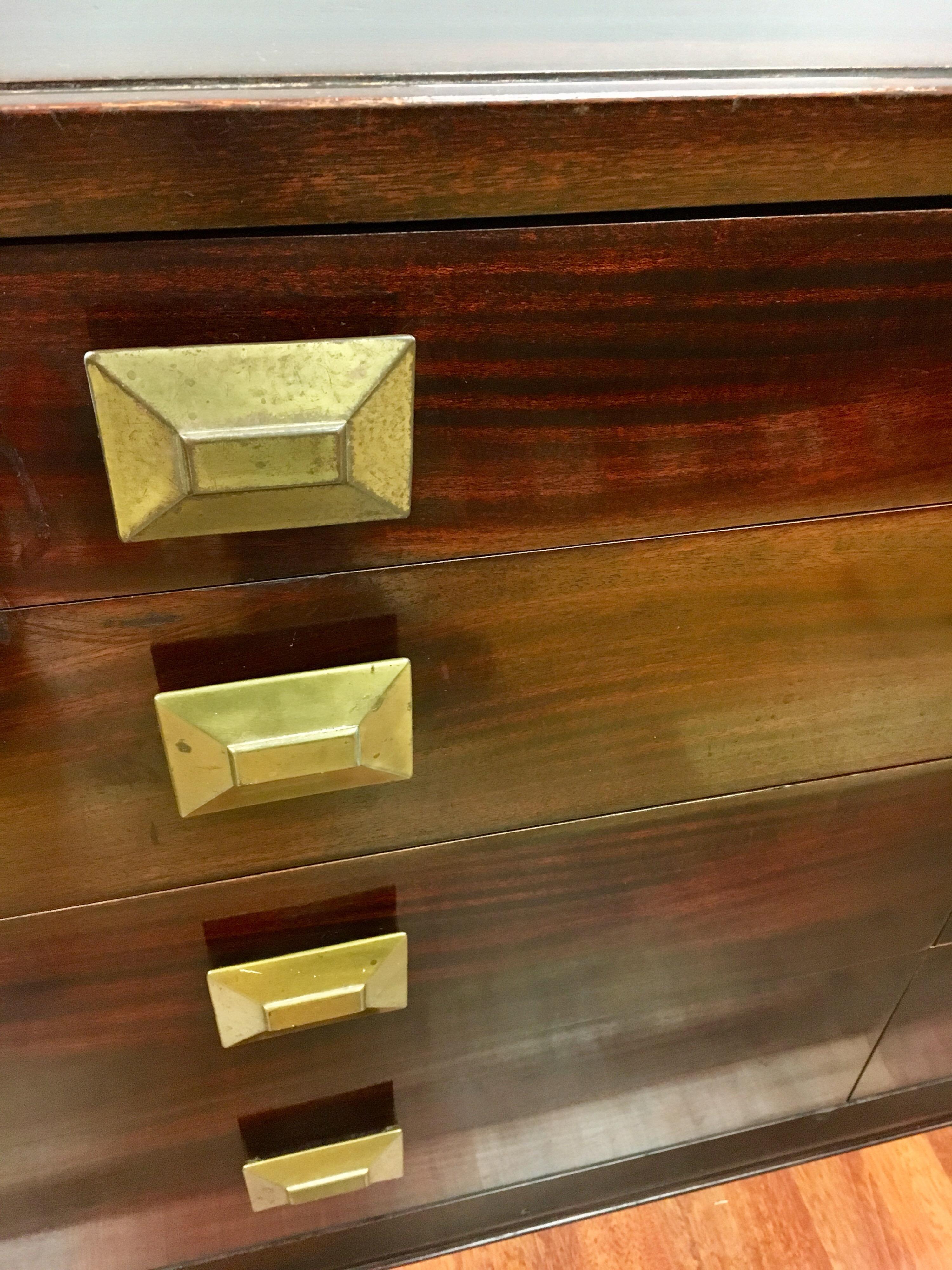 Metal Cavalier Mid-Century Modern Mahogany Eight-Drawer Dresser Chest
