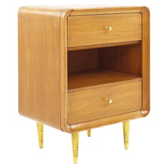 Vintage Cavalier Mid-Century Walnut and Brass 2 Drawer Nightstand