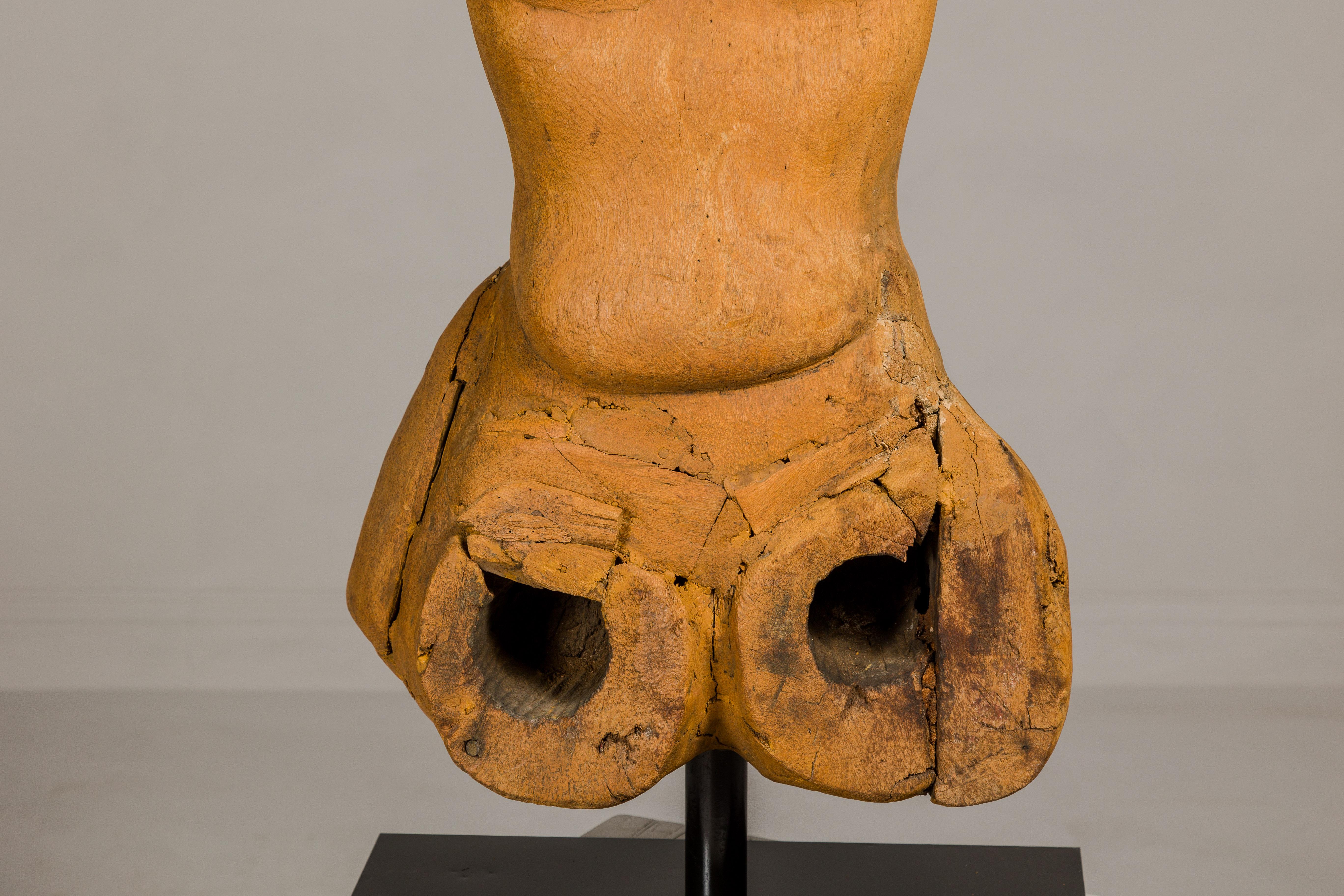 Cavalier Sans Tête, Carved Wooden Torso Mounted on Custom Black Lacquer Base In Good Condition For Sale In Yonkers, NY