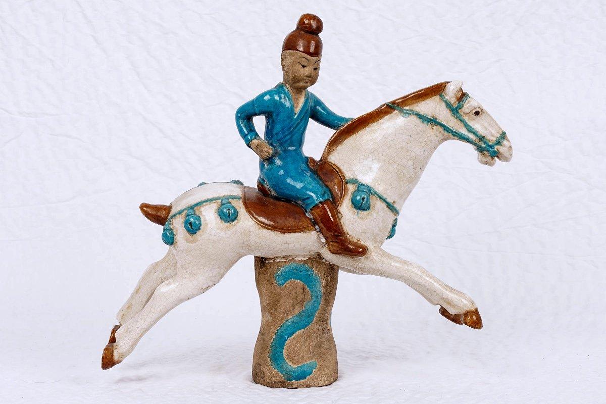 XIXe siècle Émaille turquoise Cavalier - Émaux chinois - Période : 19e siècle en vente