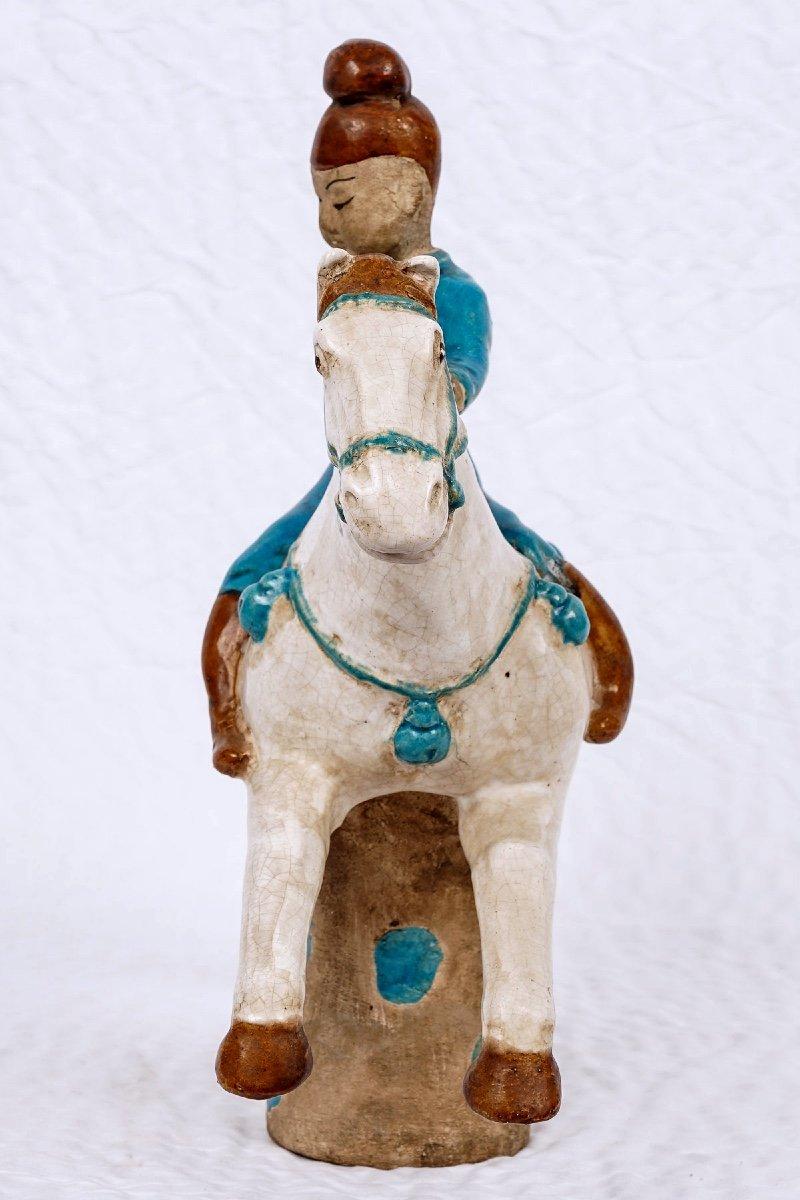 Cavalier Terracotta Turquoise Glaze - Chinese Enamels - Period: 19th Century For Sale 3