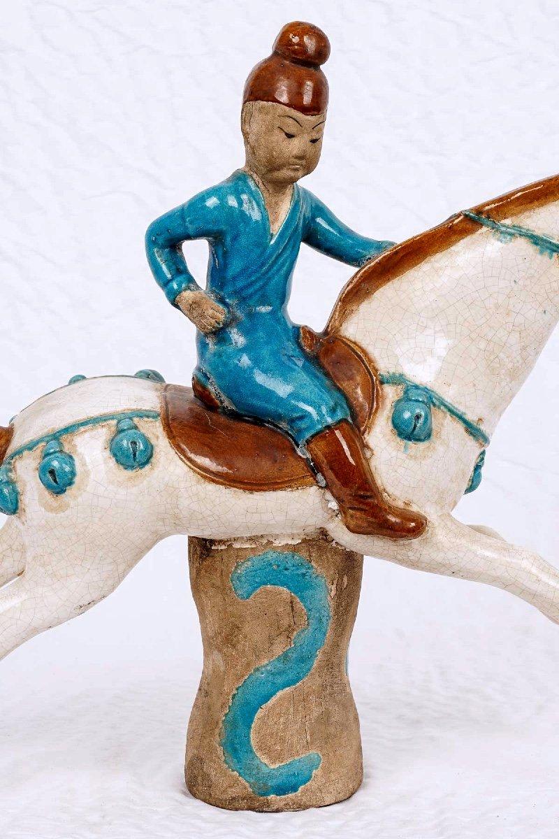 Cavalier Terracotta Turquoise Glaze - Chinese Enamels - Period: 19th Century For Sale 4