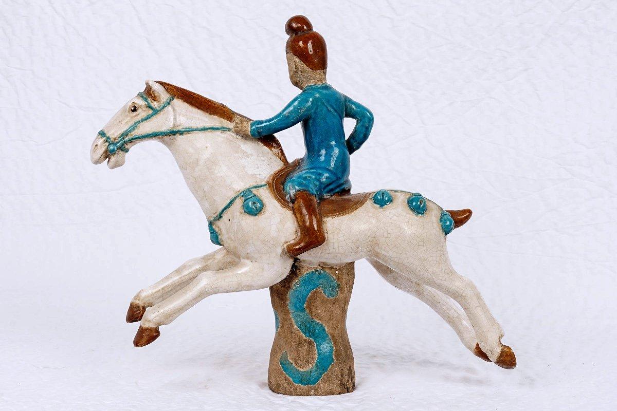 Cavalier Terracotta Turquoise Glaze - Chinese Enamels - Period: 19th Century For Sale 5