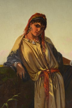 19. Jahrhundert Italienisch Orientalist Antike Ölgemälde Junge Frau gut Sonnenuntergang