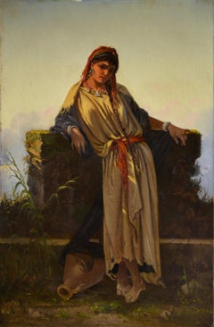Portrait de genre italien Beauté du Moyen-Orient à un puits Peinture à l'huile du 19e siècle