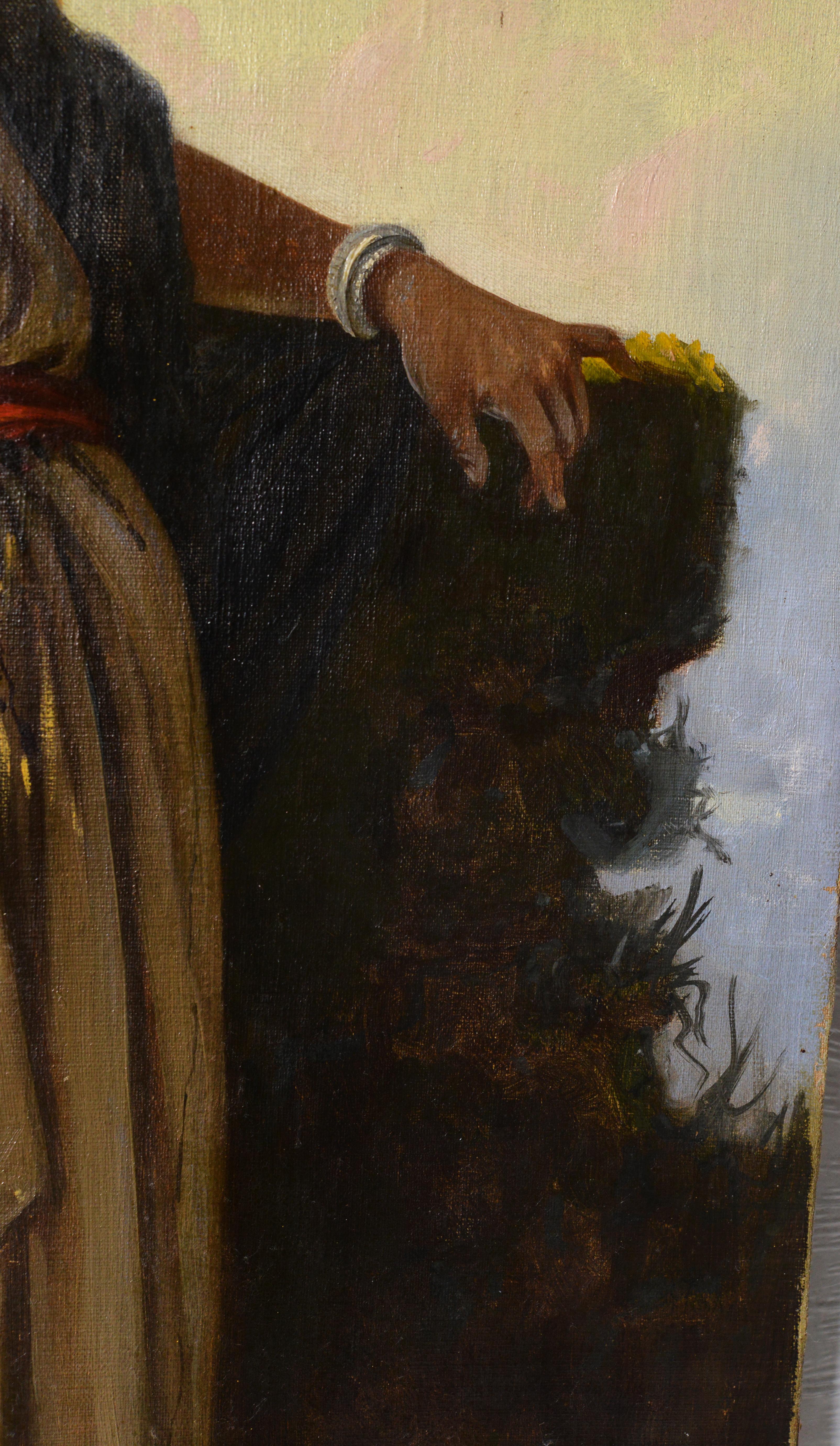Italienische Genreporträt-Schönheit des Nahen Ostens in einem Ölgemälde aus dem 19. Jahrhundert (Braun), Portrait Painting, von Cavaliere Antonio Scognamiglio