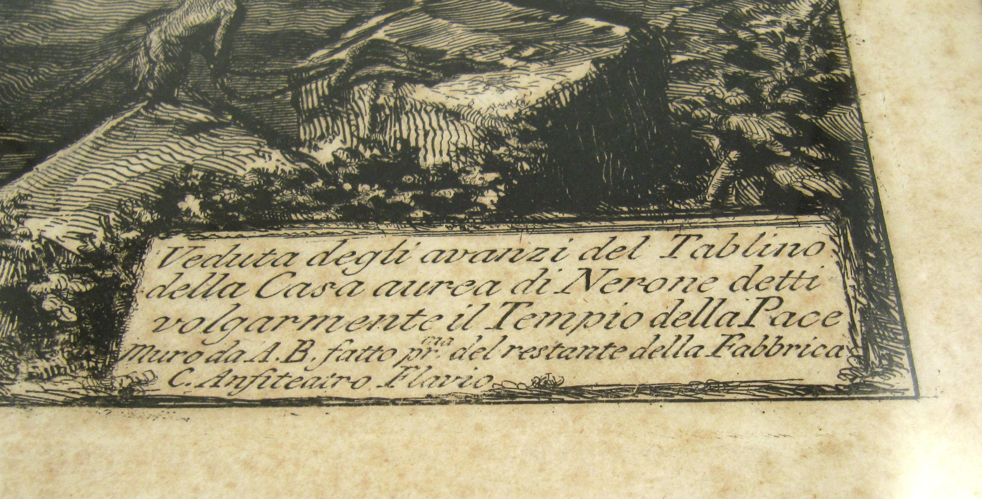 Giovanni Battista Piranesi
(Italian, 1720–1778)

Veduta degli avanzi del Tablino della Casa Aurea di Nerone detti volgarmente il Tempio della Pace.

(View of the remains of the dinning rooms of Nero's Golden House, commonly known as the Temple of