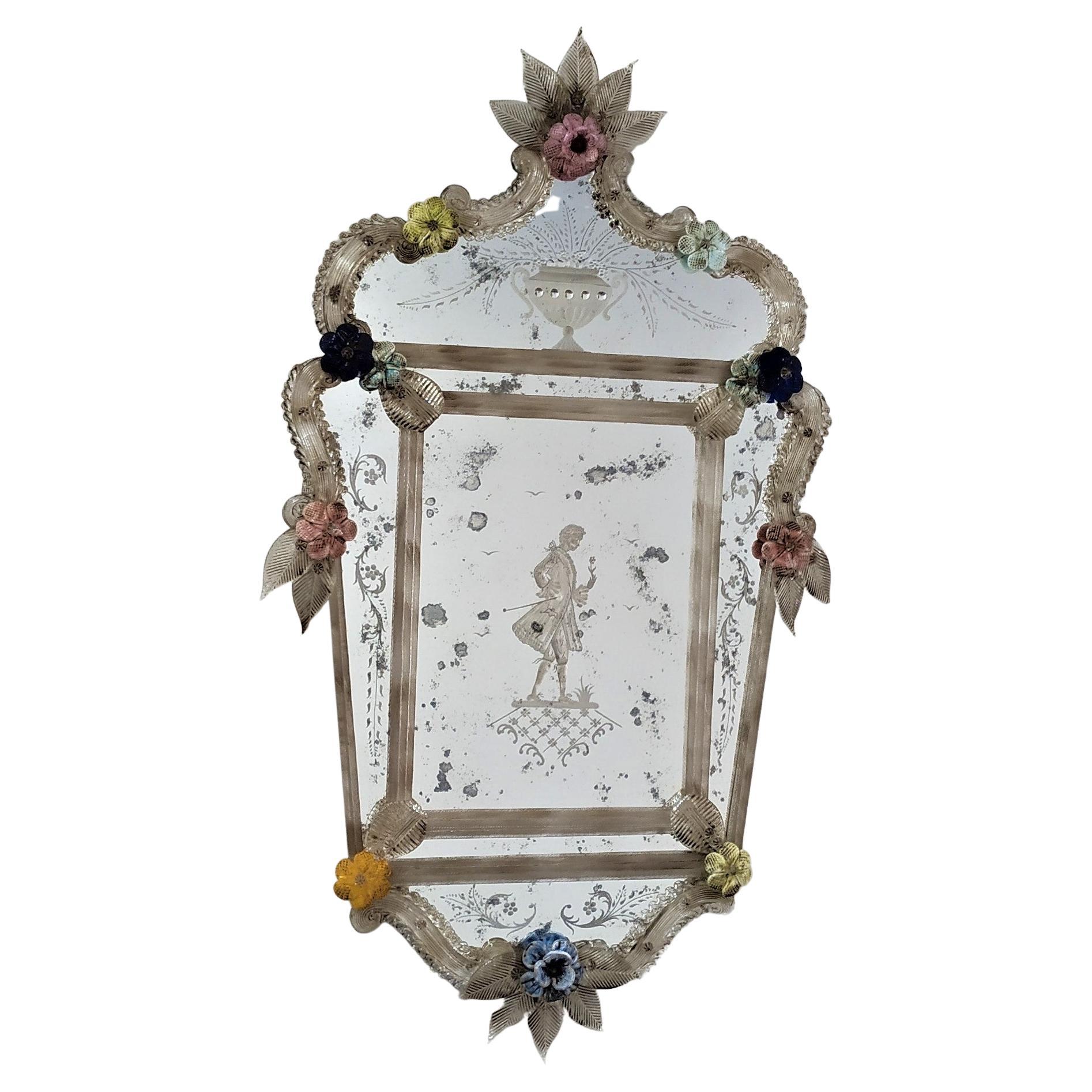 "Cavaliere" Reproduction of Venetian Mirror by Fratelli Tosi Murano For Sale