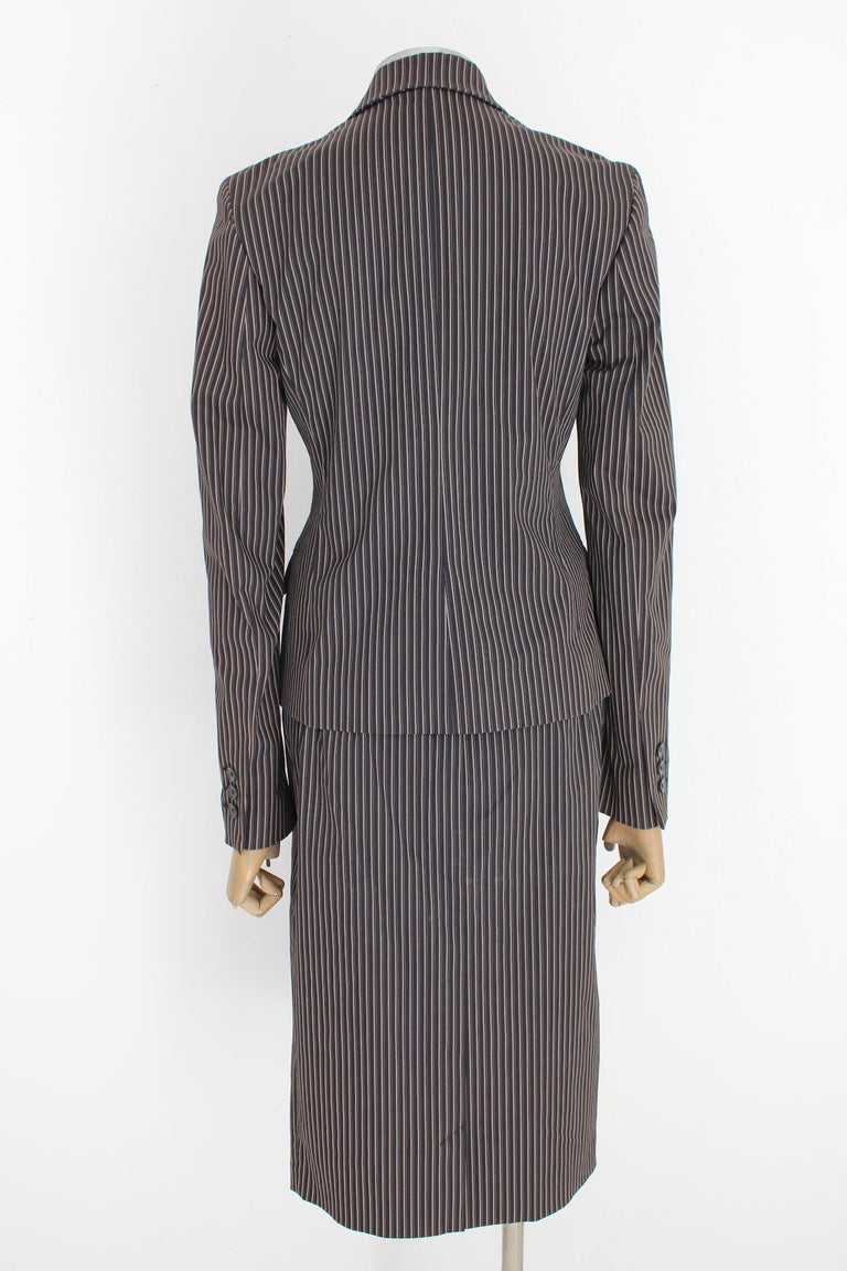 Cavalli Black Beige Cotton Pinstripe Classic Skirt Suit In Excellent Condition For Sale In Brindisi, Bt