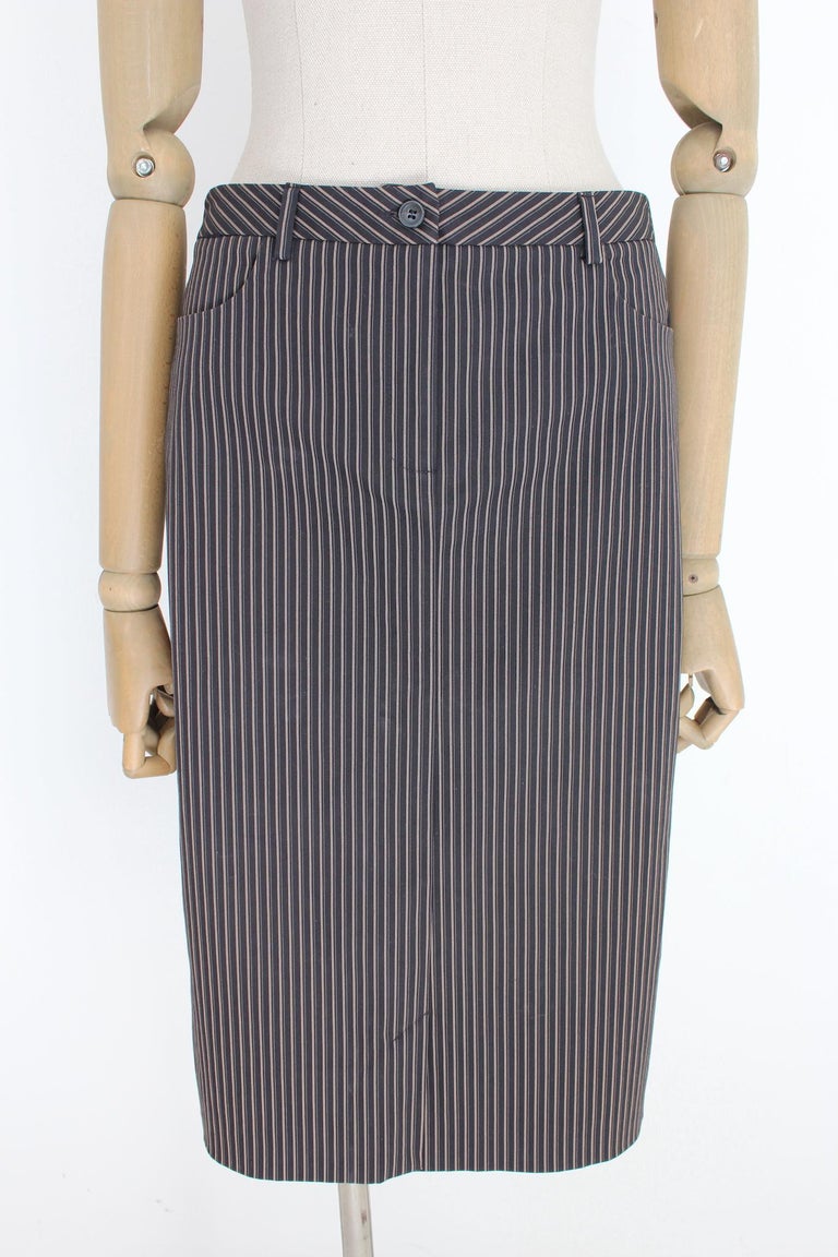 Cavalli Black Beige Cotton Pinstripe Classic Skirt Suit For Sale 3