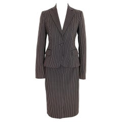 Cavalli Black Beige Cotton Pinstripe Classic Skirt Suit