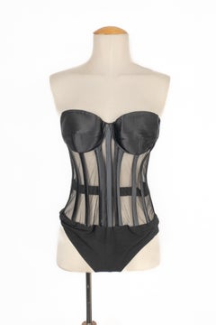 Cavalli Schwarzer Bustier-Bodysuit aus Seide und Tüll