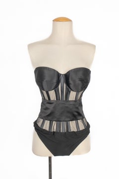 Cavalli Black Silk and Tulle Bustier Bodysuit