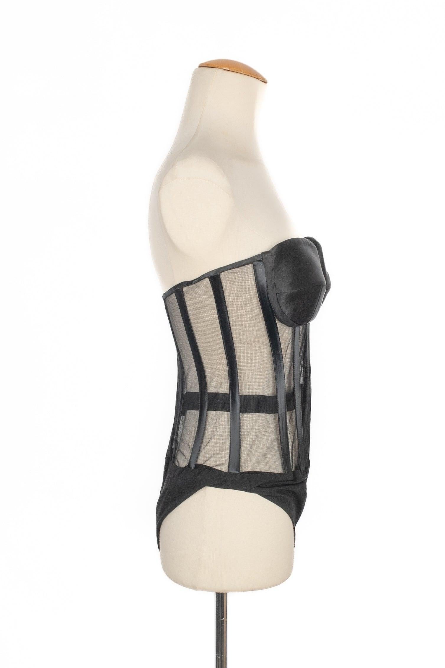 Cavalli Schwarzer Bustier-Bodysuit aus Seide und Tüll Damen