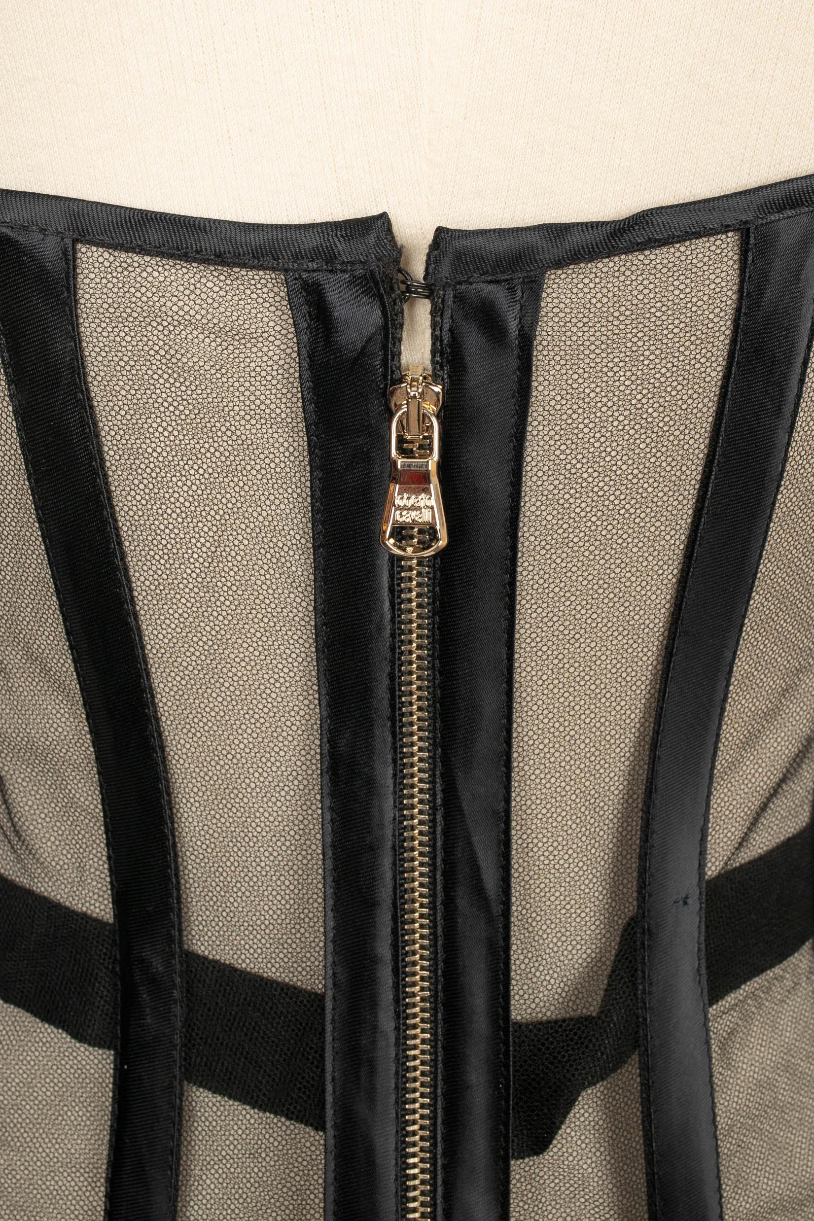 Cavalli Schwarzer Bustier-Bodysuit aus Seide und Tüll 1