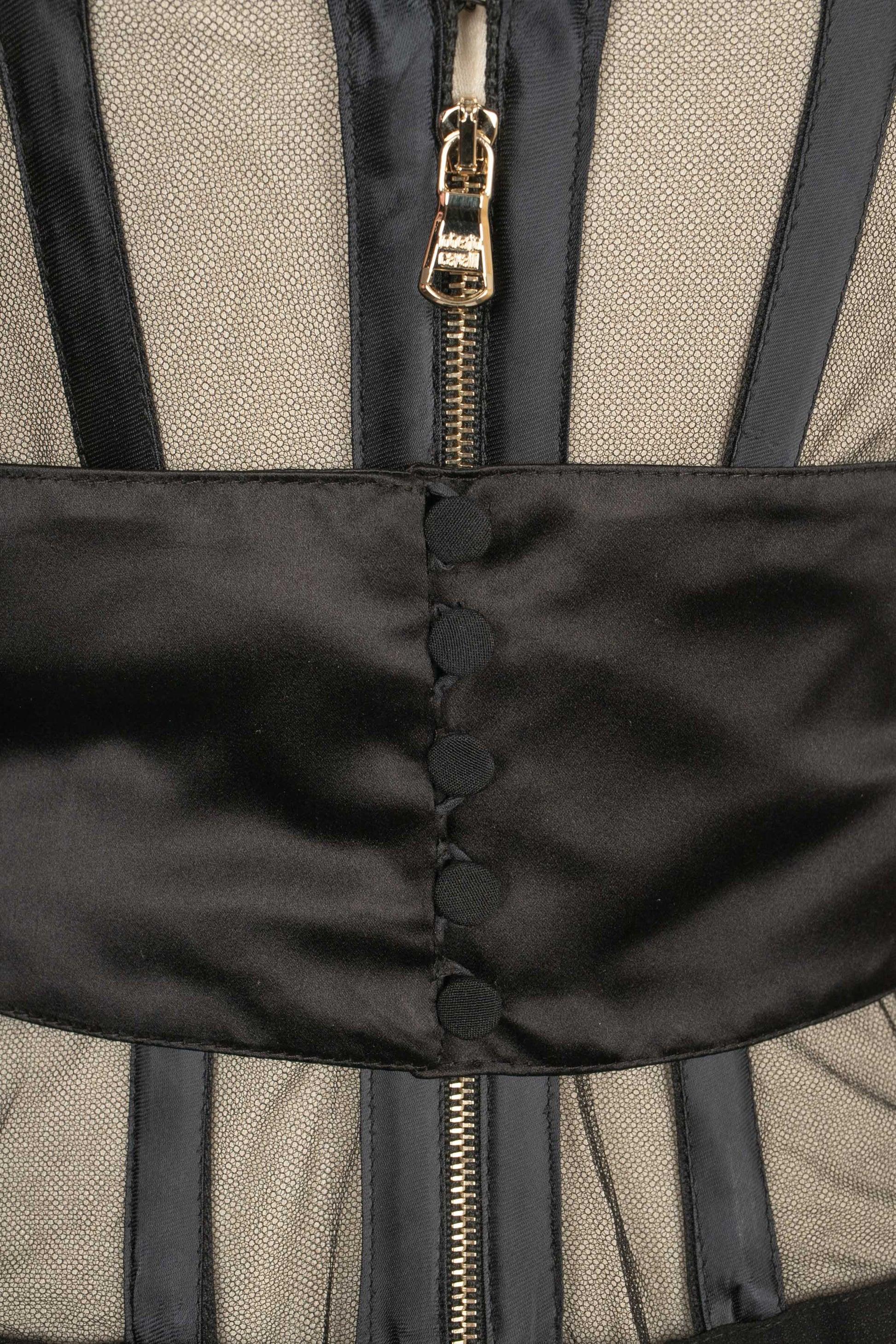 Cavalli Schwarzer Bustier-Bodysuit aus Seide und Tüll 3