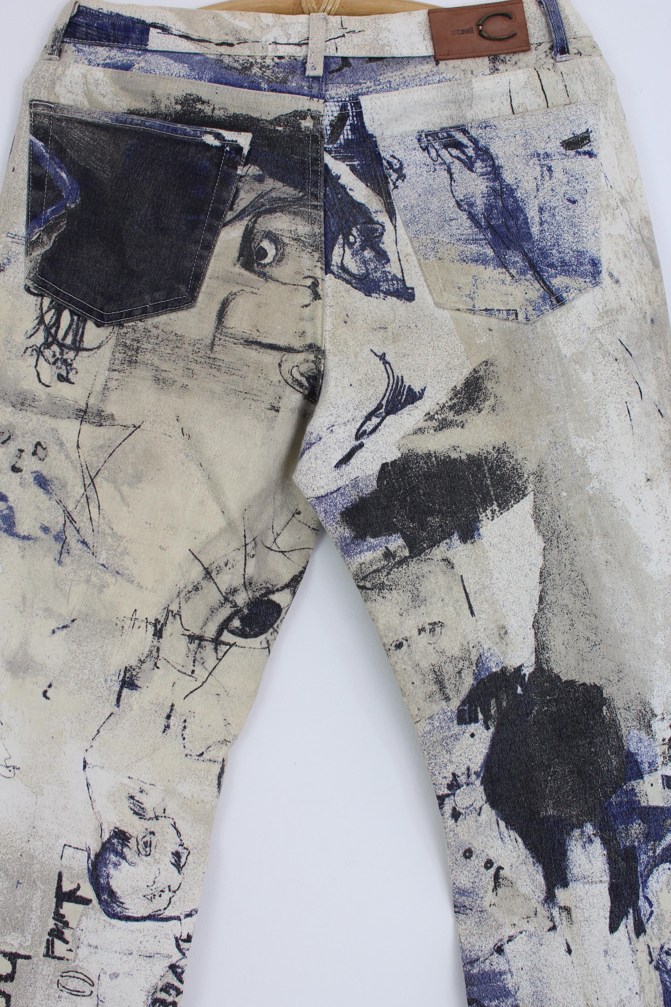Gray Cavalli Blue Beige Cotton Napoleon Denim Pants Limited Edition 2000s
