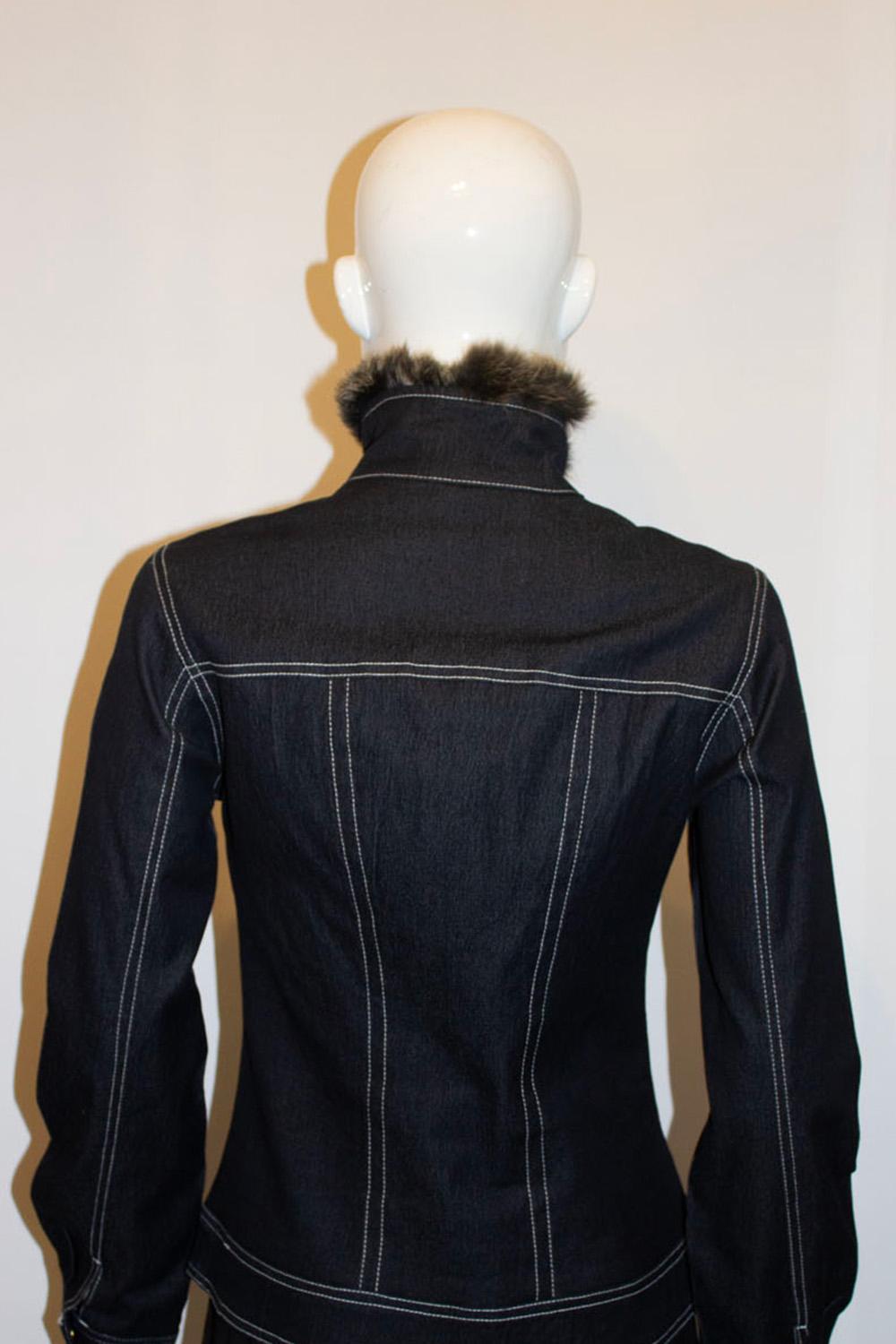 Cavalli Blue Jacket with Faux Fur Trim For Sale 2