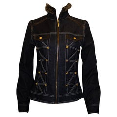 Veste bleue Cavalli avec bordure en fausse fourrure