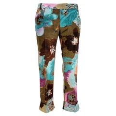 Cavalli Brown Fuchsia Velvet Cotton Floral Capri Pants
