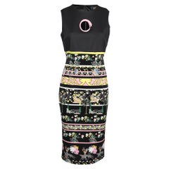 Cavalli Class Black Floral Printed Synthetic Sleeveless Dress M