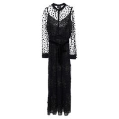 Cavalli Class Black Lace & Tulle Mock Neck Belted Maxi Dress XL