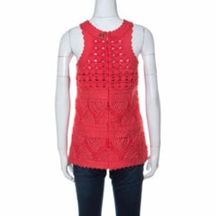 Cavalli Class Coral Red Corde Ricamato Top senza maniche M