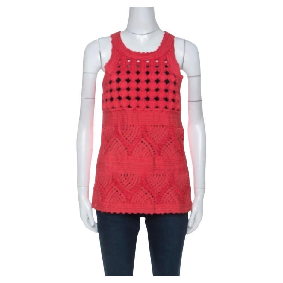 Cavalli Class Coral Rojo Top sin mangas de encaje bordado M en venta