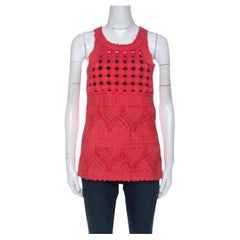Cavalli Class Coral Red Cord Lace Embroidered Sleeveless Top M