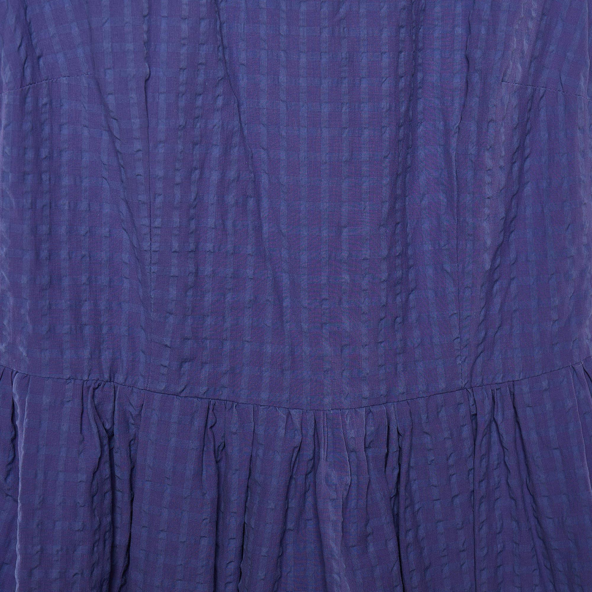 Cavalli Class Purple Seersucker Cotton & Lace Sleeveless Dress M In Good Condition For Sale In Dubai, Al Qouz 2