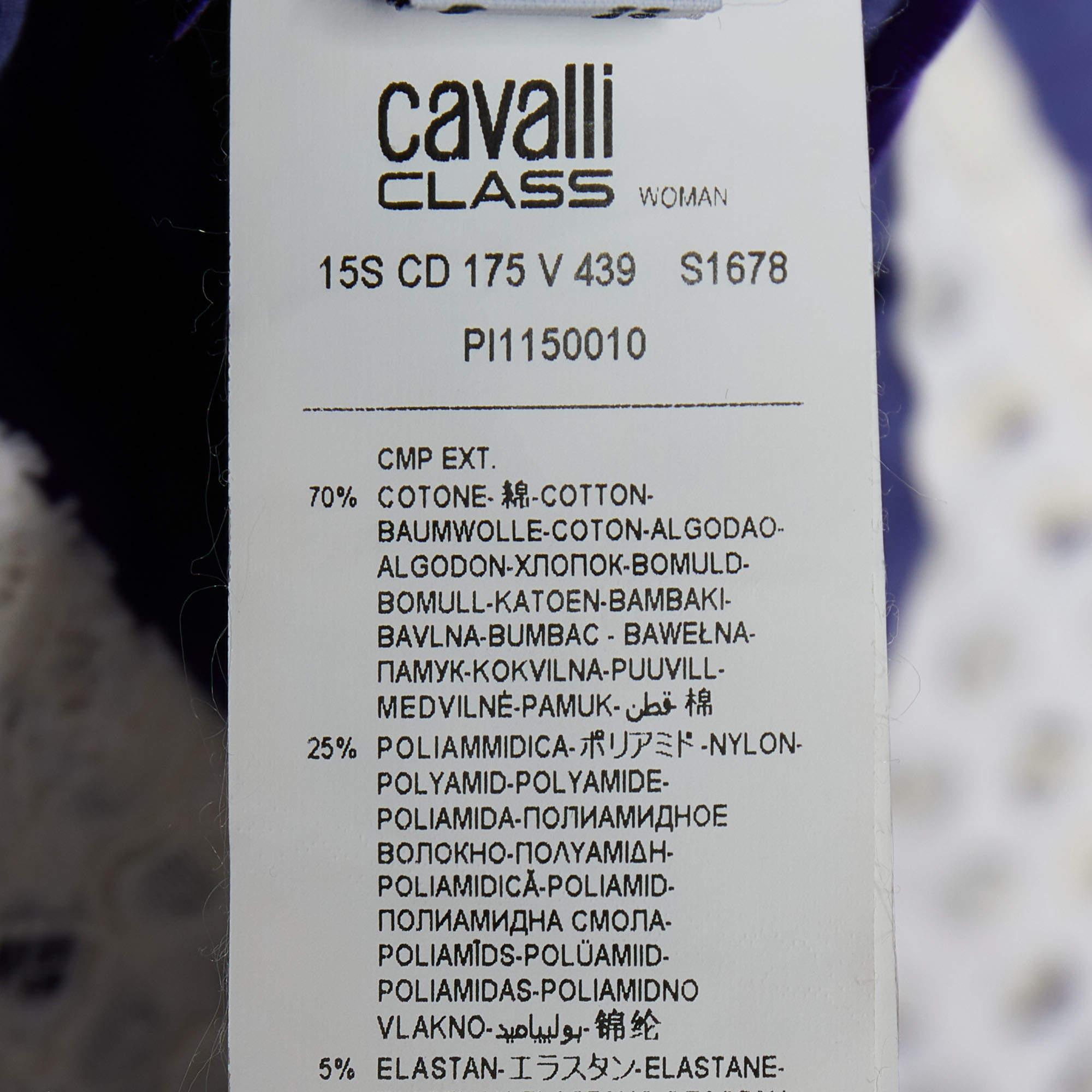 Cavalli Class Purple Seersucker Cotton & Lace Sleeveless Dress M For Sale 1