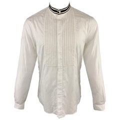 CAVALLI CLASS Size S Pleated White Cotton Nehru Collar Long Sleeve Shirt