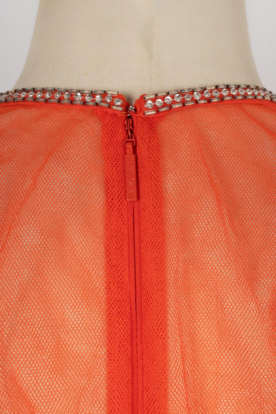 Cavalli Feather Long Orange Tulle Dress For Sale 2