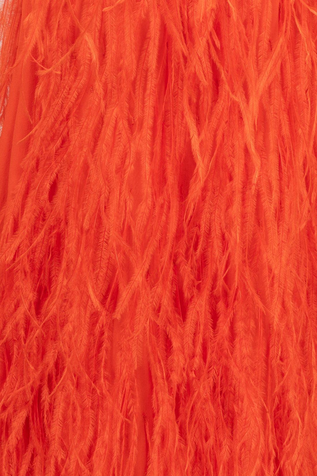 Cavalli Feather Long Orange Tulle Dress For Sale 3