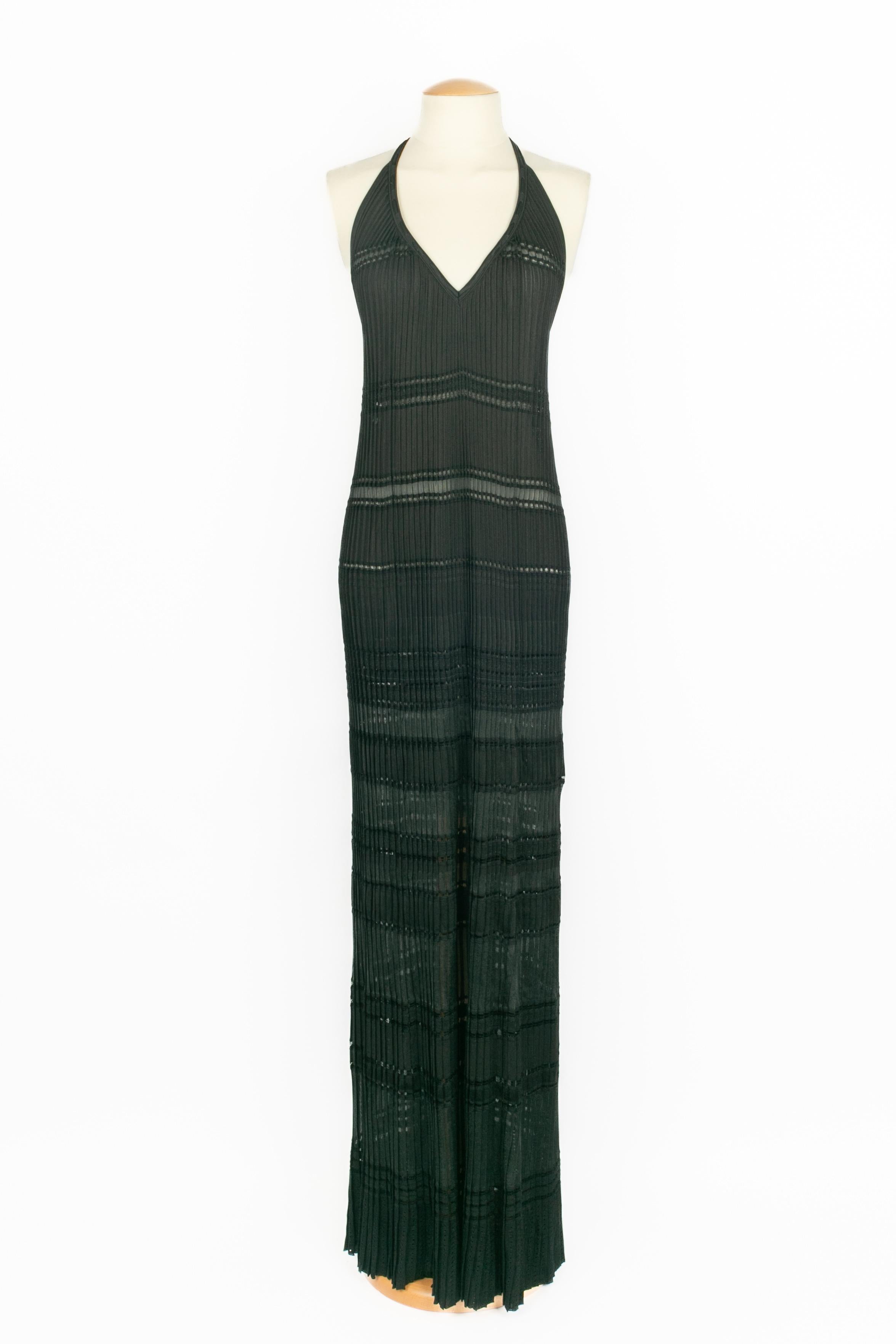 CAVALLI -(Made in Italy) Long stretch viscose pleated dress with black mesh ornamented with openwork details. Size 38IT. 2015 Spring-Summer Collection under the artistic direction of Peter Dundas.

Condition:
Very good condition

Dimensions:
Length: