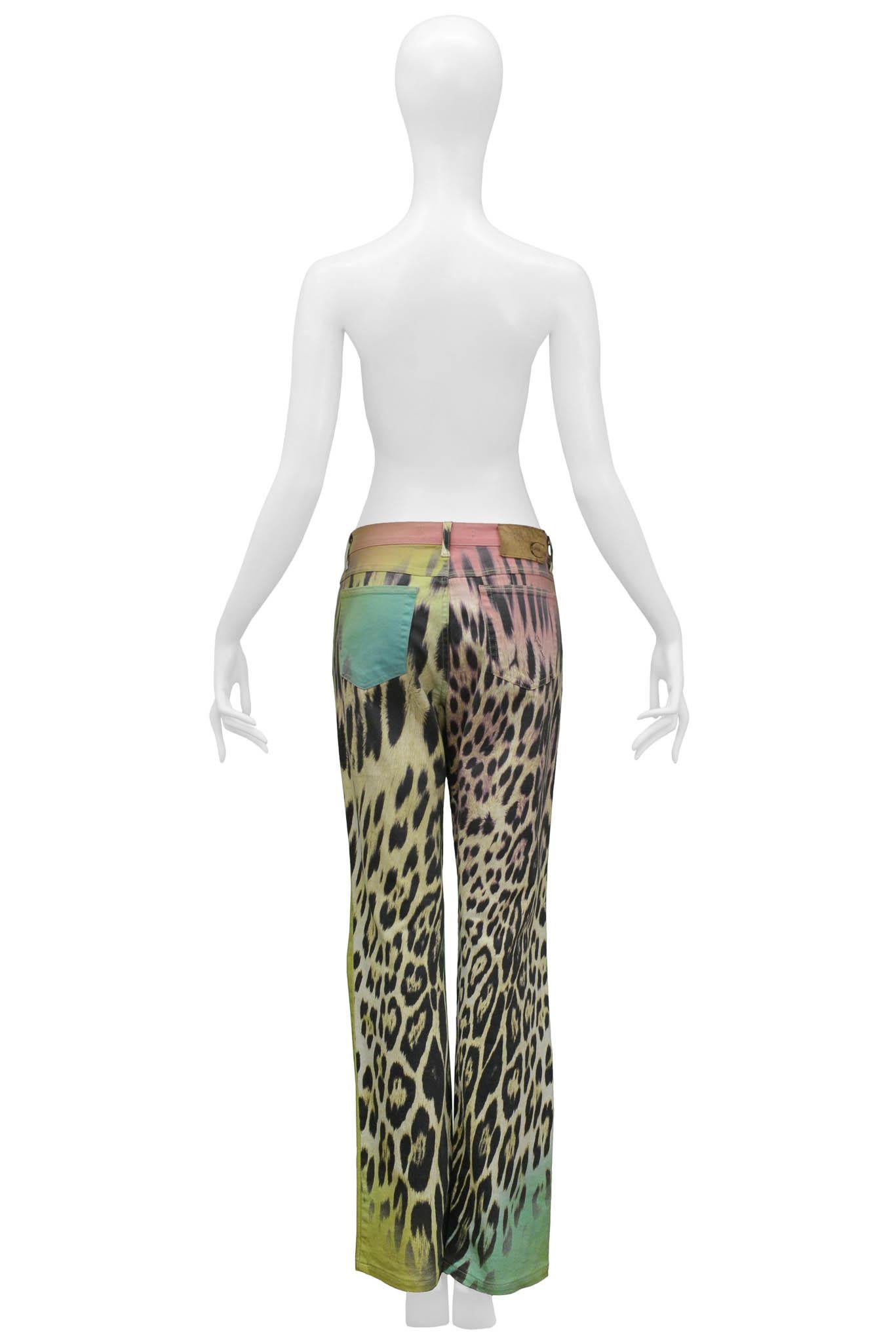 Gray Roberto Cavalli Rainbow Leopard Print Pants