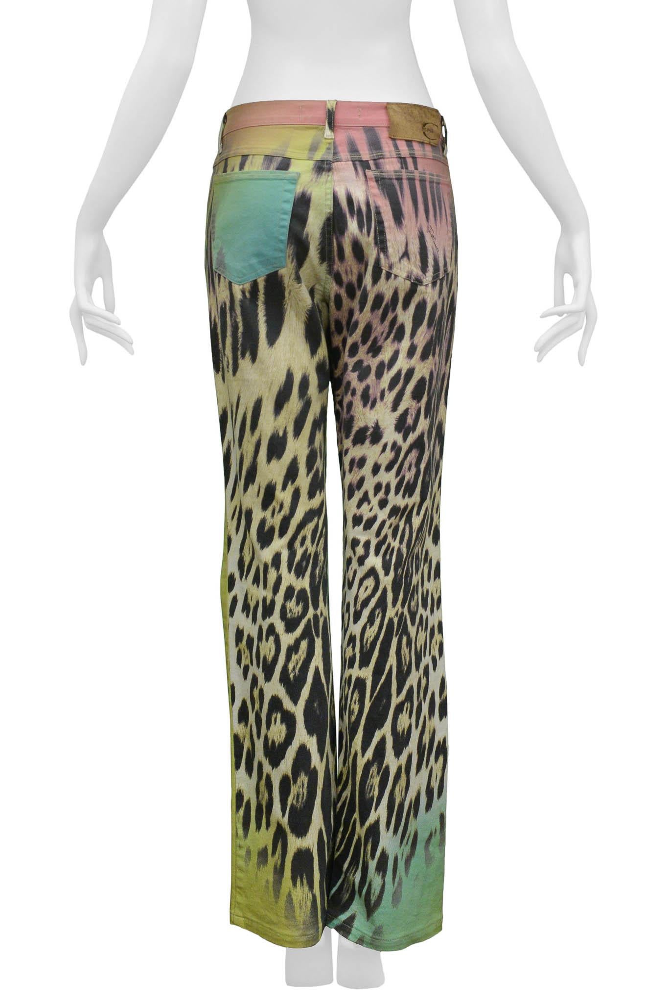 Roberto Cavalli Rainbow Leopard Print Pants In Excellent Condition In Los Angeles, CA