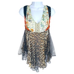 Cavalli S/S 2003 Embellished SilkLeopard Set SequinsNetBlouse & CuffedCapriJeans