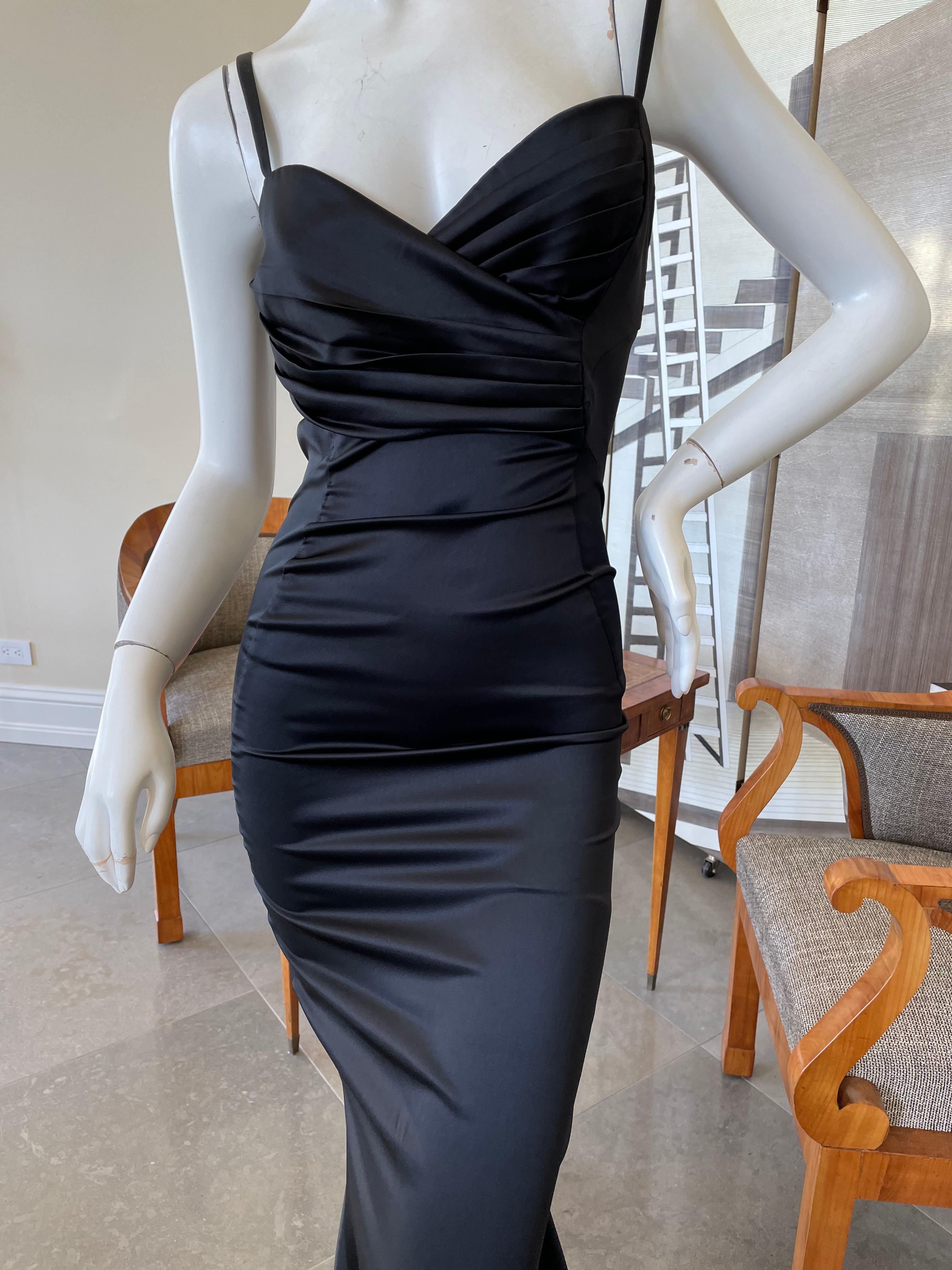 black satin fishtail dress